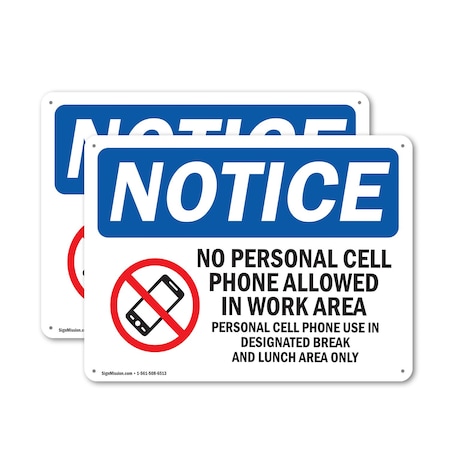 Signmission Cell Phone Use In Designated Area Only, 10 in W x Rectangle, Plastic OS-2PACK-NS-P-710-L-15316